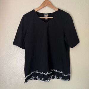 ❇️Chico's Black V-Neck Blouse with White Embroidery 2 for $22 ❇️